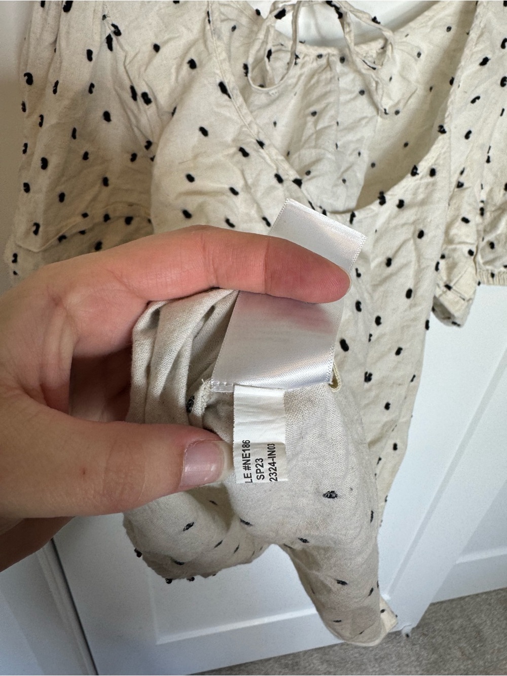 Madewell Tie Back Puff Sleeve Top Clip Dot Ivory Cotton Linen Size Large - Picture 6 of 7